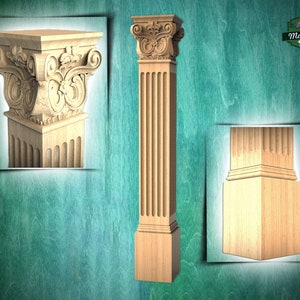 Square-Top Regal  Wooden Column, Wood Column for Architectural Beauty, 1pc, Unpainted
