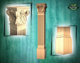 Square-Top Regal  Wooden Column, Wood Column for Architectural Beauty, 1pc, Unpainted