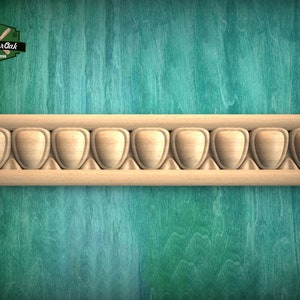 Contoured Shield Pattern Molding - Symmetrical Wood Elegance, 40&quot; Classic & Modern Decor, 1 pc, Unpainted, Shield-Shaped Carved Baguette