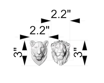 Custom Order : Set of 2 Lion and Lioness Head Onlays, Carved Ash Wood