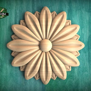 Carved Wooden Round Rosette - Perfect for Interior Design Projects, 1 pc, Unpainted, Home Wall Decor, Wooden Trim, Wood Wall Art Decor