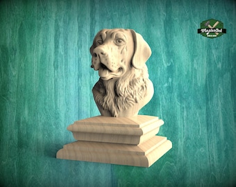 Labrador Statue #1 made of wood, Labrador Wooden Finial for Staircase Newel Post, Labrador finial bed post, Labrador statue of wood