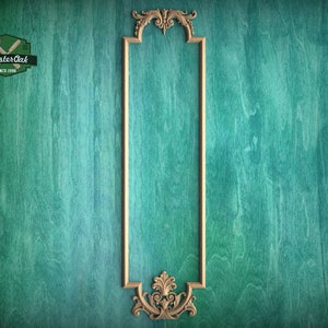 Regal Framework - Ornate Carved Onlay for Furniture Elegance, Wooden Carved Vertical Applique, 1pc, Unfinished, Furniture Carving