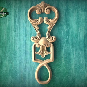 Artistic Vertical Wooden Onlay – Elegant Wood Carving Applique, Furniture Carving, Wood Onlay, 1pc, Unpainted