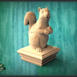 Squirrel Wooden Finial for Staircase Newel Post, Squirrel finial bed post, Squirrel statue of wood, Wooden Squirrel statue cap