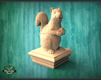 Squirrel Wooden Finial for Staircase Newel Post, Squirrel finial bed post, Squirrel statue of wood, Wooden Squirrel statue cap