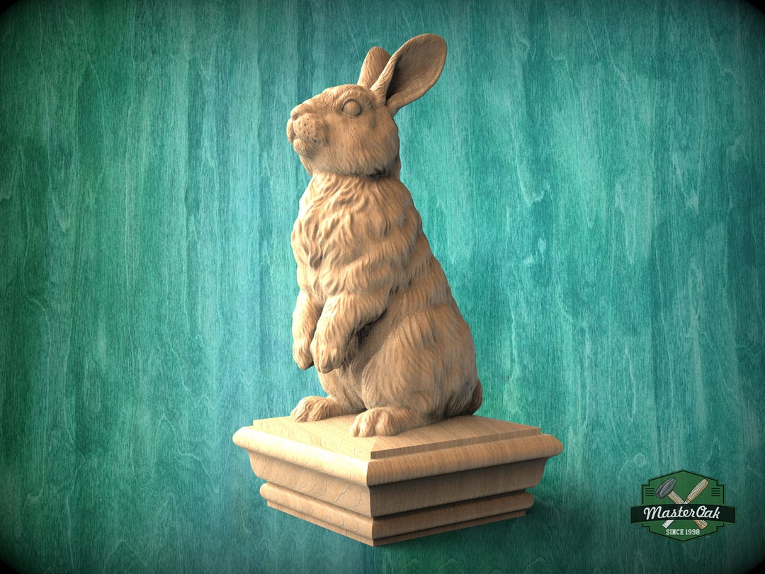 Rabbit Wooden Finial for Staircase Newel Post, Rabbit Finial Bed Post