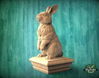 Rabbit Wooden Finial for Staircase Newel Post, Rabbit finial bed post, Rabbit statue of wood, Wooden Rabbit statue cap