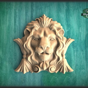Cabeza de león de madera tallada, sin pintar, 1 unidad, aplique decorativo para muebles, adornos de pared, frontones.
