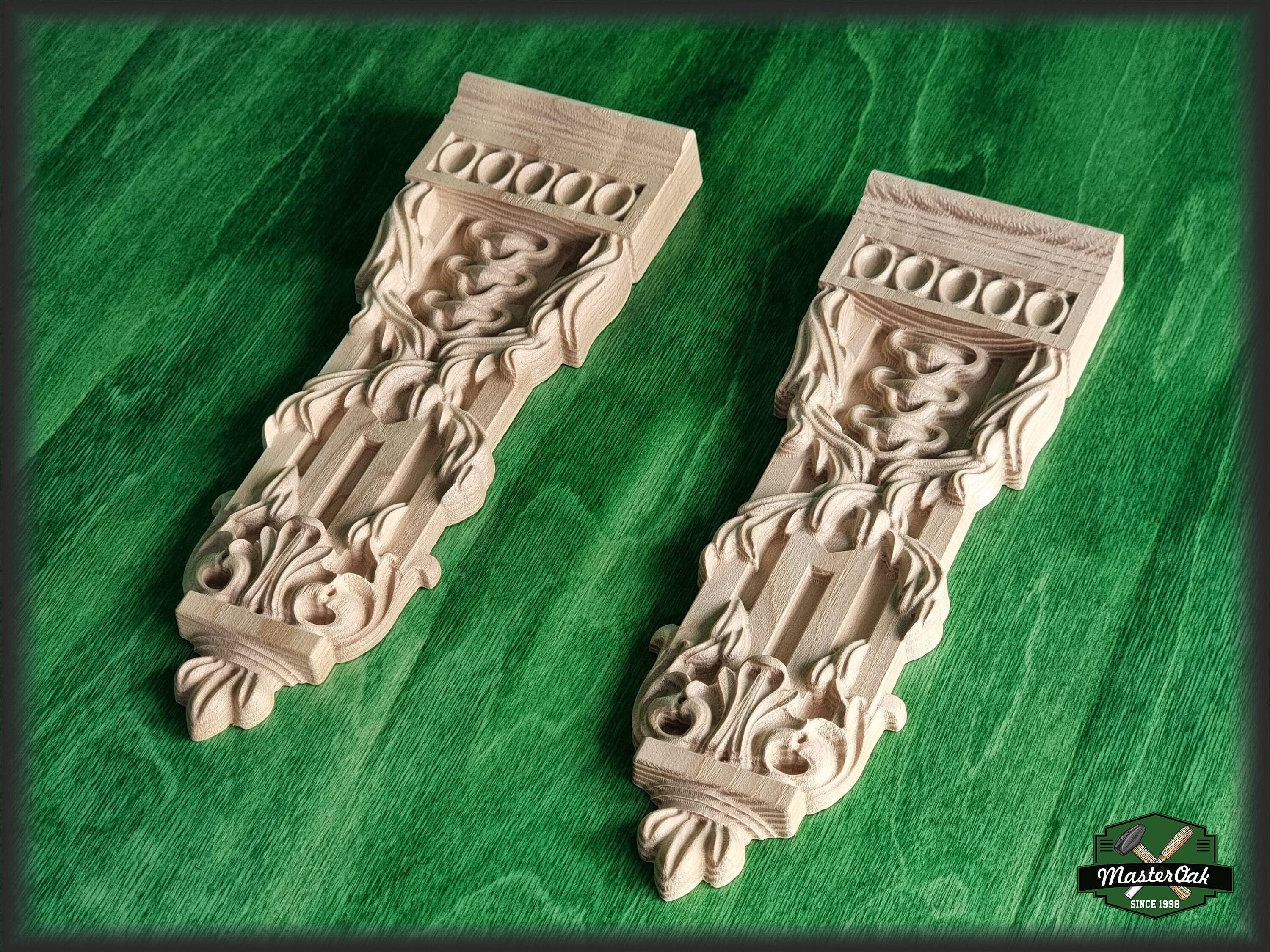 A Pair of Wooden Brackets, a Carved Wooden Shelf - Etsy