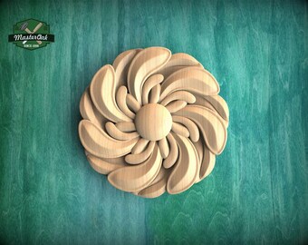 Spiral Flower Rosette – Carved Wooden Ornament with Flowing Petals