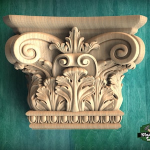 Corinthian Elegance: Transform Your Space with Wooden Capitals, Carved Wooden Capital, 1 piece, unpainted