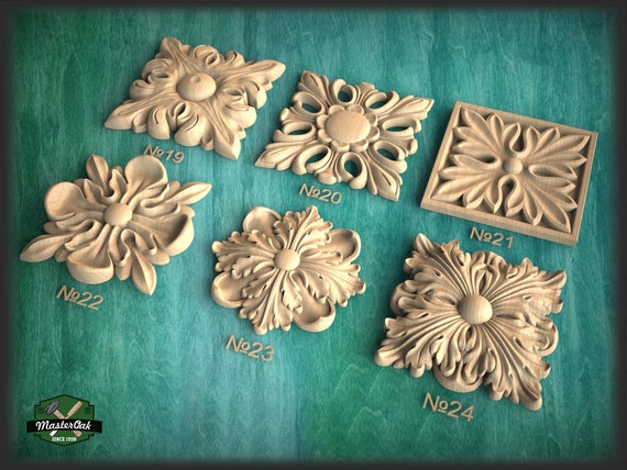 1 Piece Wood Carving Rosette Applique Shabby Chic Wood -  Portugal