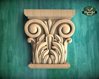 Classic-style wooden carved capital for pilaster, 1pc, Greek Design Meets Carved Wooden Capitals, Carved capital decor wood, Unpainted