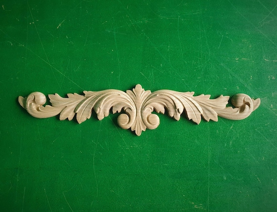 Carved Leaves Onlay, 1pc, Home Wall Embellishments, Furniture Carving, Applique furniture decor DIY Furniture Trim Supplies bed pediments