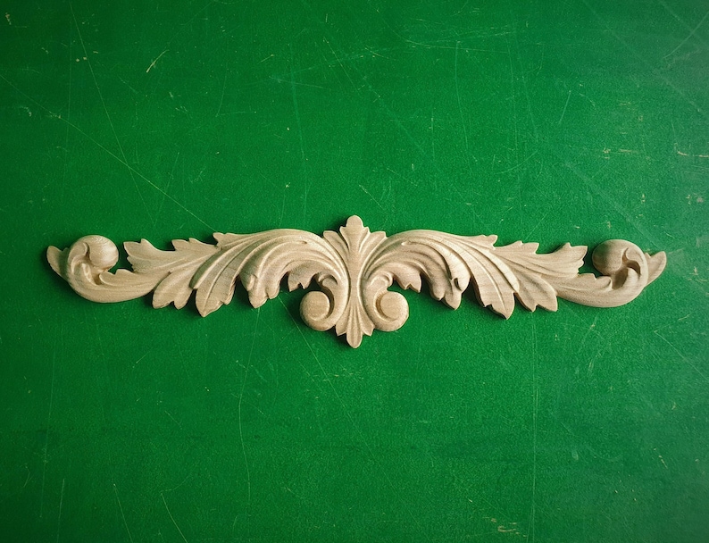 Carved Leaves Onlay, 1pc, Home Wall Embellishments, Furniture Carving, Applique furniture decor DIY Furniture Trim Supplies bed pediments image 1