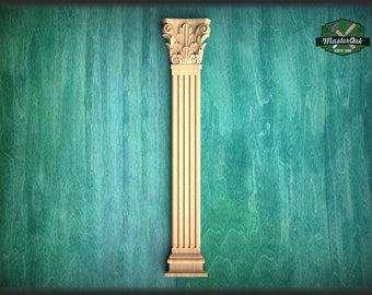Corinthian pilaster column classic flute Ionic, Carved Wood Trim Post Pillars, 1pc, Unpainted