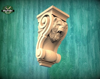 Corbel Angry Bear made of wood, Unpainted, Decorative Carved Wooden Corbel, 1pc, Home Wall Embellishments, wood onlays, wood wall art decor