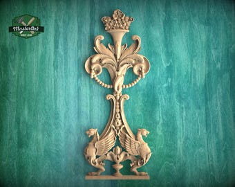 Regal Griffin Wood Onlay - Carved Furniture Applique, Grandiose Decor Piece