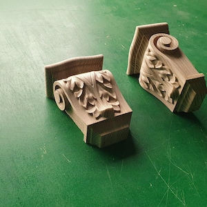 Pair of Carved Decorative Wooden Corbel, Antique Wood Shelf Bracket, Cornice Corbel Entablature