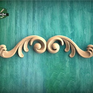 Symmetrical Wood Scroll Ornament for Cabinets & Panels