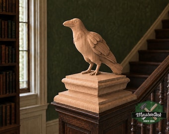 Remate de madera de cuervo para poste de escalera n.° 2, remate de cuervo para poste de cama, estatua de Corbie de madera, tapa decorativa para poste de escalera con cara de pájaro