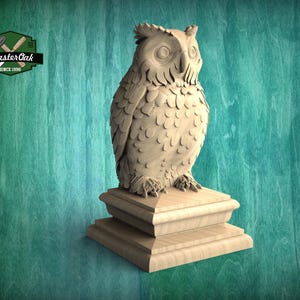 Remate de madera con forma de búho n.° 2 para poste de escalera, remate de búho para poste de cama, estatua de búho de madera, tapa decorativa para poste de escalera con forma de cara de pájaro