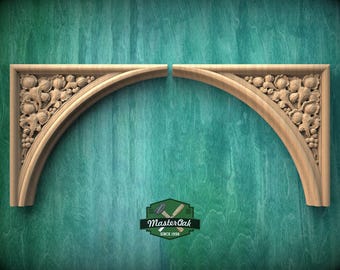 Adornos de esquina de arco gótico victoriano – Juego de 2 piezas de madera tallada con espejo y diseño floral