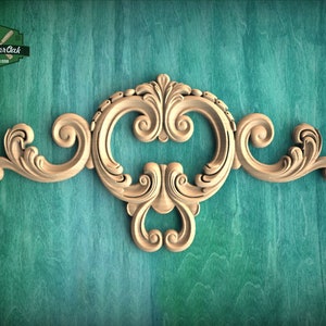 Beaded Acanthus Wood Applique, Swirling Acanthus Leaf Onlay, 1 pc, Unpainted, decorative wood onlay, Curvaceous Carved Wood Onlay