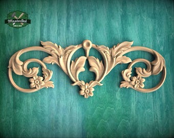 Floral Horizontal Wood Applique for Furniture and Wall Decor