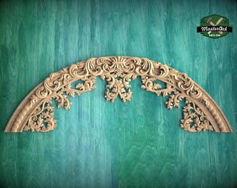 Regal Rhapsody: Carved Wooden Arch Appliqué, 1pc, Unpainted, Home Wall Embellishments, Furniture Carving, Wood Onlay