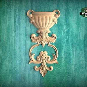 Ornamental Wooden Wall onlay with Acanthus Leaf Design, Carved Wooden Bowl, 1 piece, wood wall art decor