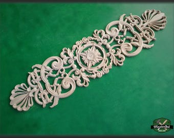 Vintage style applique decor, Floral carved center onlay, horizontal decor, carved decoration of wood, wooden onlay, wall hanging