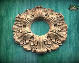 Wooden Сarved Frame with a hole for ceiling chandeliers, Detailed Acanthus Ornamentation