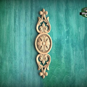 Classic Wooden Rosette Applique with Scrollwork Accents, Home Wall Embellishments, Furniture Carving, Wood Onlay, 1pc, Unfinished