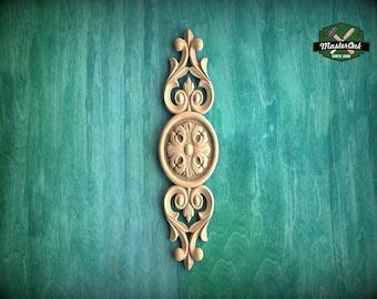 Classic Wooden Rosette Applique with Scrollwork Accents, Home Wall Embellishments, Furniture Carving, Wood Onlay, 1pc, Unfinished