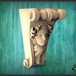 Corbel Human Face, Unpainted, Decorative Carved Wooden Corbel, 1pc, Home Wall Embellishments, wood onlays, wood wall art decor