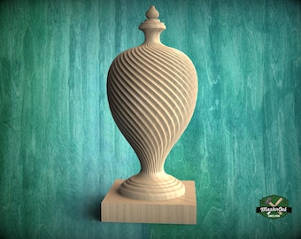 Large Decorative Architectural Hardwood Finial, Carved Post Finials with square base, Staircase Newel Post Cap, Bed finials
