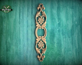 Decorative Wood Onlay Strip, Floral Scrollwork Applique, 1pc, Unpainted, vertical decor, carved decoration of wood, wooden onlay