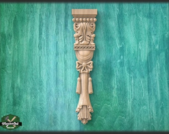 Floral carved drop onlay, Interior decor appliques, 1pc, Home Wall Embellishments, Furniture Carving, Wood Onlay