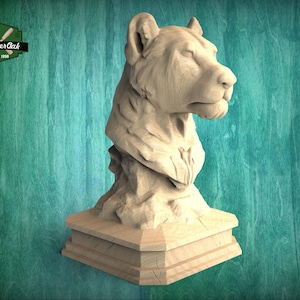 Lioness Bust , Lioness statue for Staircase Newel Post, Lioness finial bed post, Animal Post Cap for Rustic Interiors, 1pc, Unpainted