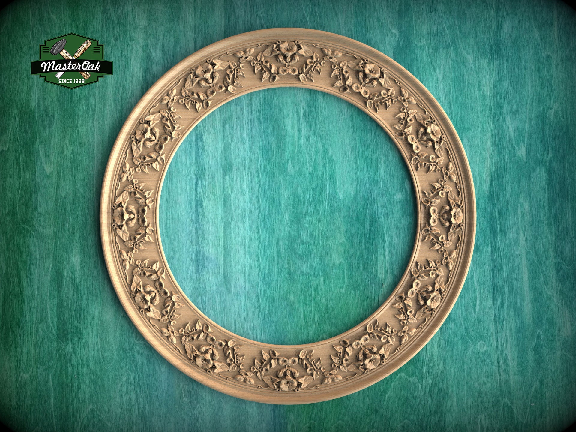 Antique-Style Circular Wood Frame with Floral Carvings for Elegant Interiors, 1 pc, Unpainted, Home Wall Embellishment, Carved Mirror Frame
