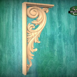 Ménsula barroca de madera con hojas de acanto - Arte clásico, sin pintar, decorativa, tallada, para decorar paredes.