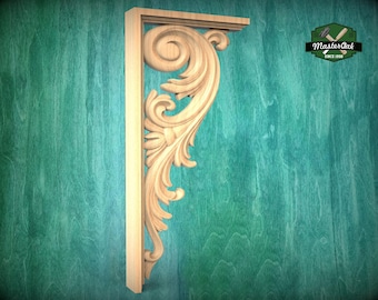 Acanthus Leaf Baroque Wood Corbel - Classical Artistry, Unpainted, Decorative Carved Wooden Corbel, Home Wall Embellishments