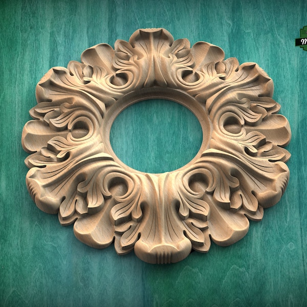 Wooden Сarved Frame with a hole for ceiling chandeliers, Detailed Acanthus Ornamentation