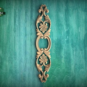 Decorative Wood Onlay Strip, Floral Scrollwork Applique, 1pc, Unpainted, vertical decor, carved decoration of wood, wooden onlay
