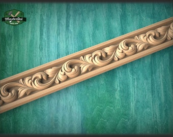 Baroque style floral moulding,  40" Ornate molding panel from oak, Carved wooden Baguette