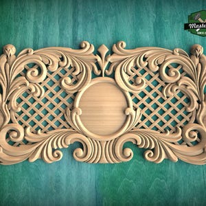 Carved Wooden Lattice Panel, Classical Design Element, Carved Wood Onlay, 1pc, Unpainted, Furniture Carving, Wood Onlay