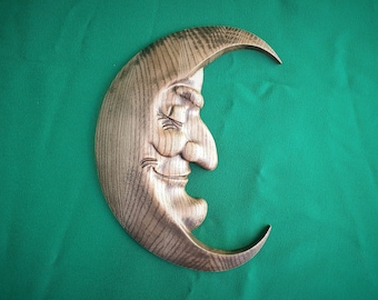 Half Moon Face Wall Decor, Crescent Wall hanging, wood wall art, wooden painting