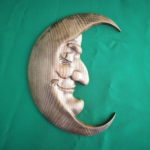 Half Moon Face Wall Decor Crescent Wall Hanging Wood Wall Etsy